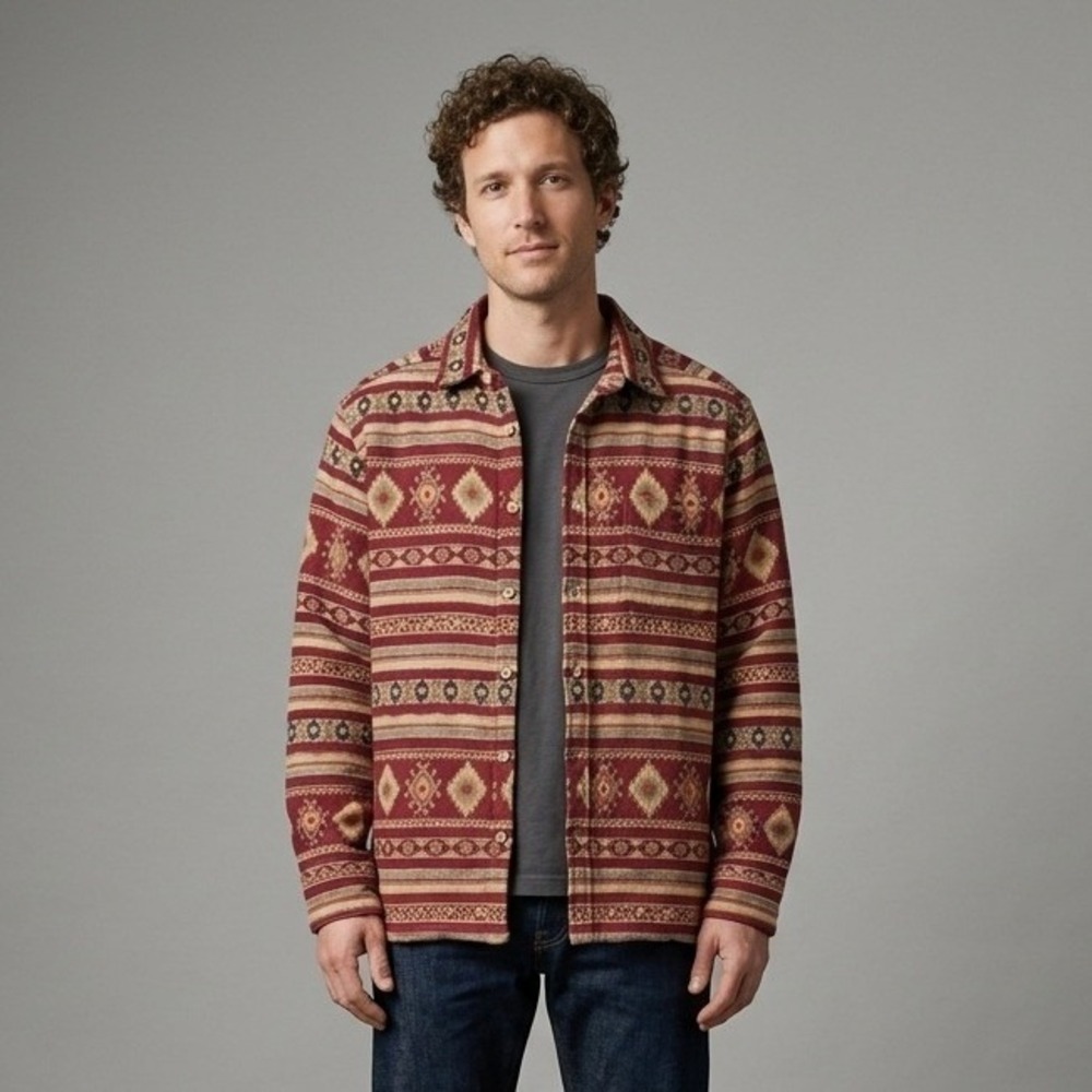 The Territory Ahead Mens Large Aztec Southwestern Cotton Button Down Shirt Red